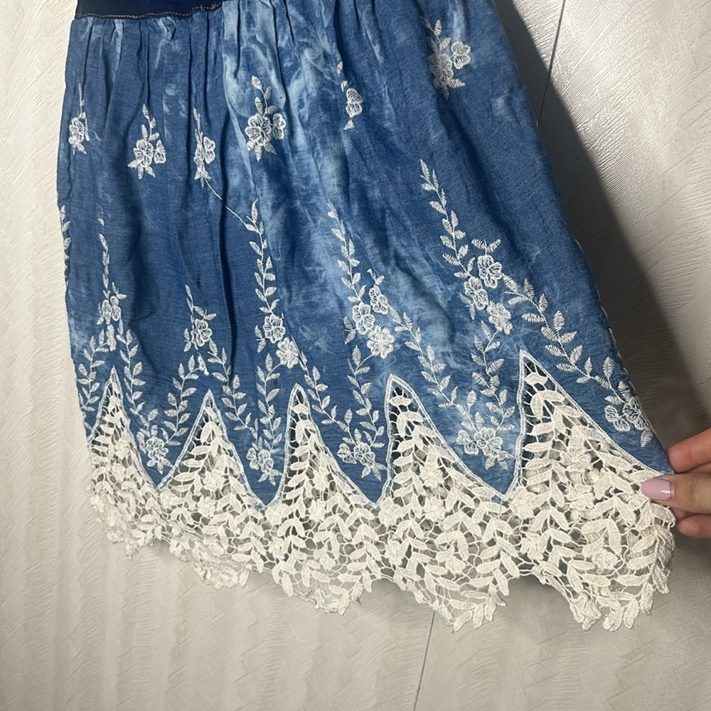 ❤️ KIDPIK Blue and White tie-dye  Embroidered Skirt girls 8 - Picture 3 of 5